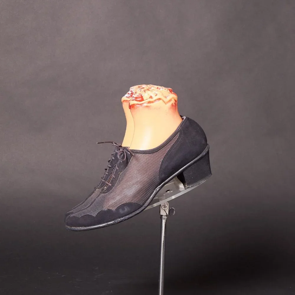 1940s Navy Blue Mesh and Suede Oxfords Shoes
